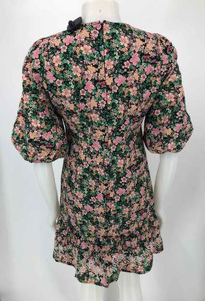 JOHNNY WAS Green Pink Multi Floral Short Sleeves Size X-SMALL Dress