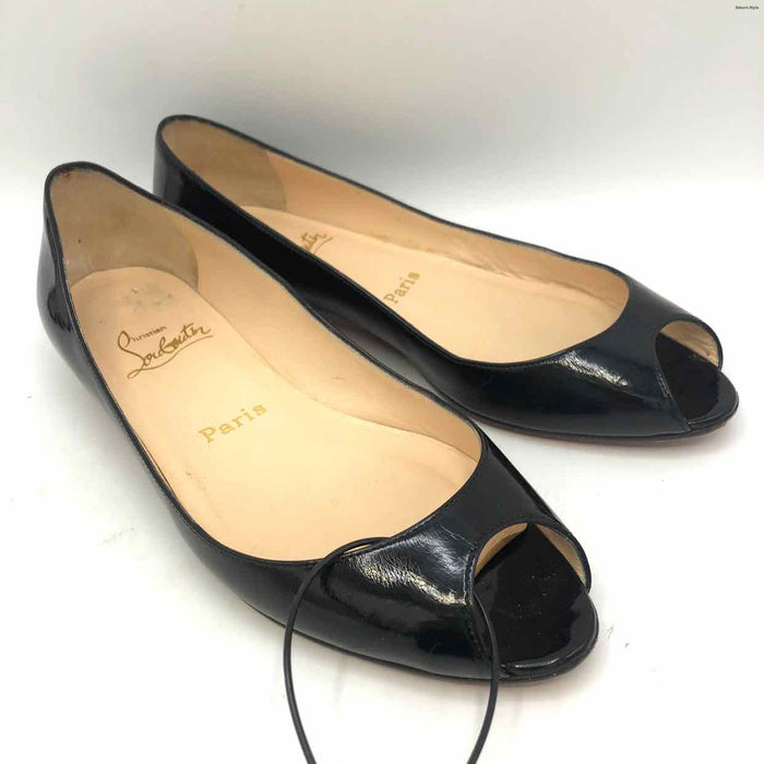 LOUBOUTIN Black Leather Italian Made Peep Toe Flats Shoe Size 37 US: 7 Shoes