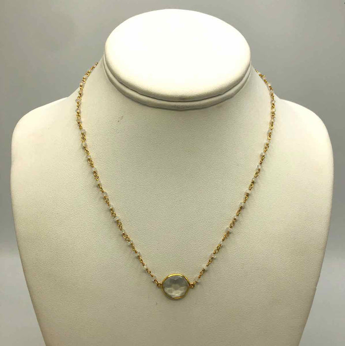 AMELIA ROSE DESIGN Goldtone White Rainbow Moonstone Faceted beaded GF-Necklace