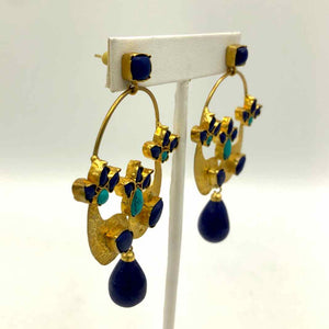 Navy Turquoise Color Goldtone Drop Earrings