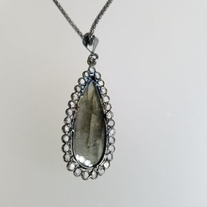 Oxodized Sterling Labradorite Pendant on Chain New Neck SS Lab. - ReturnStyle