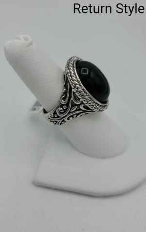 Silvertone Black Ring - ReturnStyle