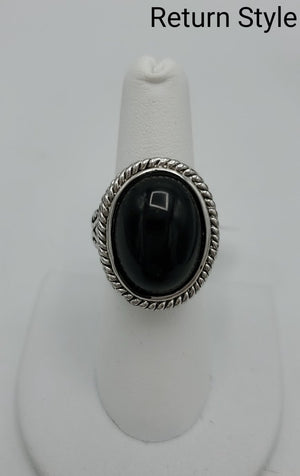 Silvertone Black Ring - ReturnStyle