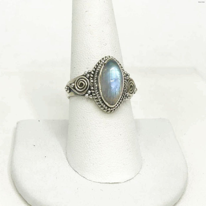 Sterling & Rainbow Moonstone SZ 8 Ring SS