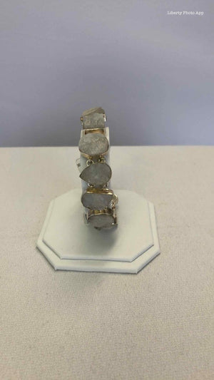 Sterling Silver Rough Stones Rainbow Moonstone New Brace SS - ReturnStyle