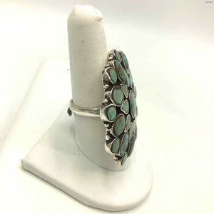 Sterling Silver Turquoise Flower SS Ring SZ-Adjust - ReturnStyle