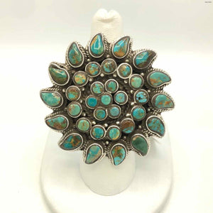 Sterling Silver Turquoise Flower ss Ring sz7 - ReturnStyle