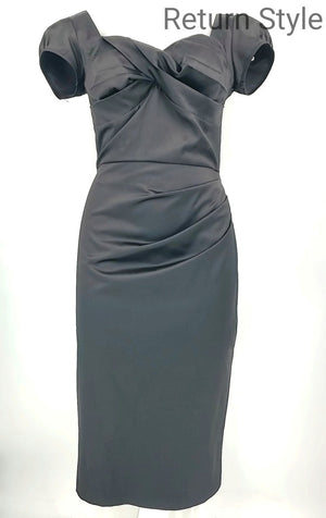 STOP STARING Black Satin Size MEDIUM (M) Ruched Dress - ReturnStyle