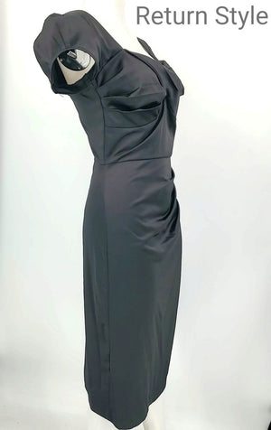 STOP STARING Black Satin Size MEDIUM (M) Ruched Dress - ReturnStyle